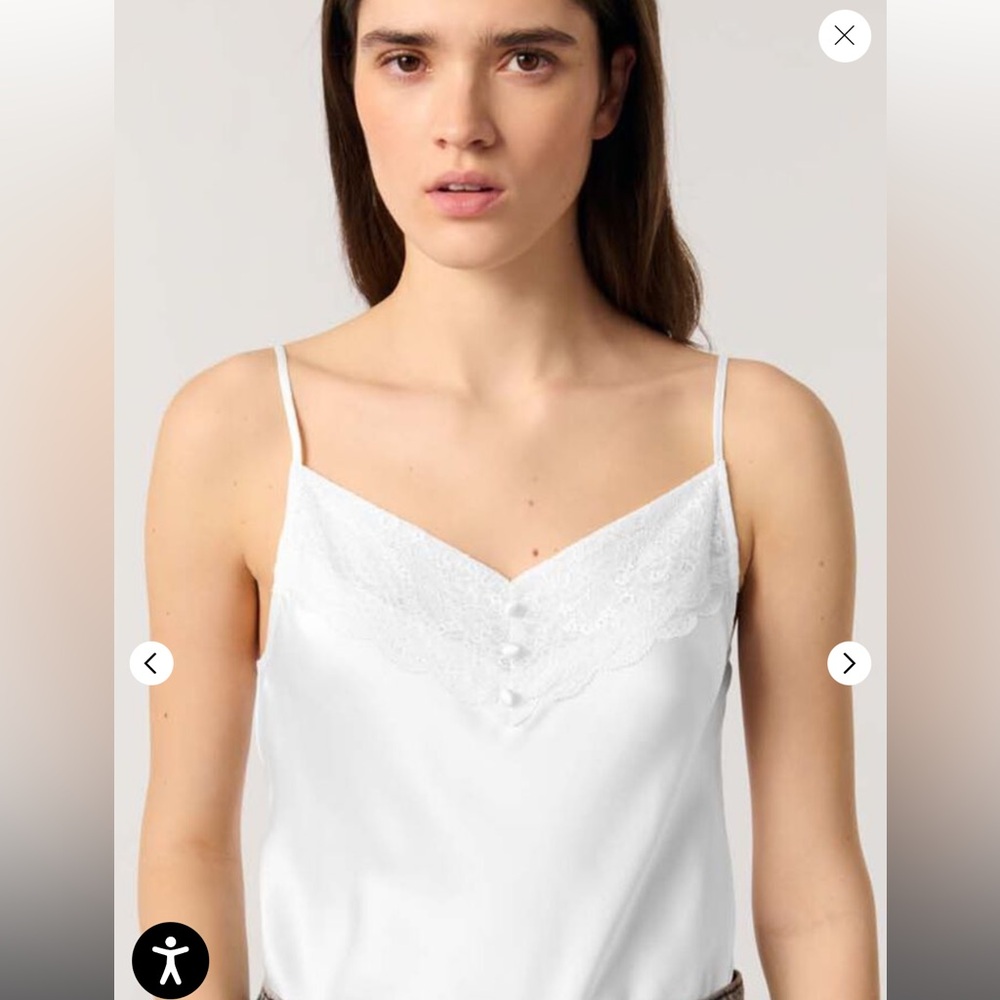 Maje Silk Satin and Lace Slip Top in White